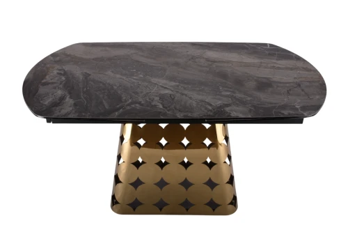 Стол обеденный раскладной Луксор MC3036-150G, 150(+45+45)х90х76 см, серая керамика/золото