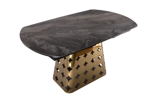 Стол обеденный раскладной Луксор MC3036-150G, 150(+45+45)х90х76 см, серая керамика/золото