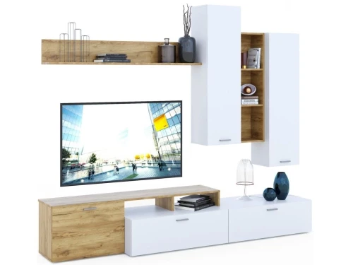 Стенка «Невио-1», Дуб крафт золотой/белый