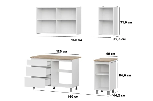 Готовая кухня Денвер 1,6 м, Белый, Дуб Сонома
