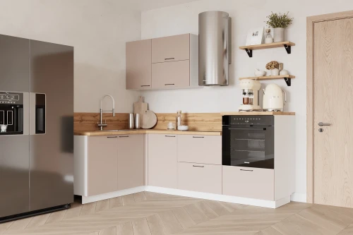 Готовая кухня КГ Угловой 1500*2250 (без пм) Эмаль, Крем  Арника РМ в.4