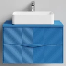 Тумба Липс 80, пример RAL 5019 Капри синий, матовая, 2 ящика, подвесной Vodok с раковиной в комплекте