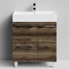 Тумба Мальта 70 напольный, ящики и дверь, Дуб крымский коричневый ПВХ 131005-9005, правый Vodok с раковиной в комплекте