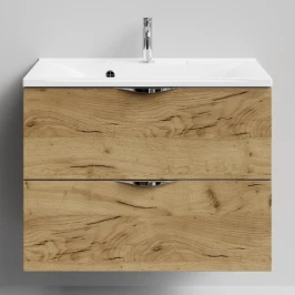 Тумба Марко 75 подвесной, ручки Хром, Дуб Тортуга ПВХ 2357-43 Vodok с раковиной в комплекте