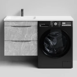 Тумба Смайл 120 подвесной, под стиральную машину, левая, Мрамор Белый софт тач 4044-2 Vodok с раковиной в комплекте