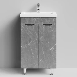 Тумба Смайл 50 напольный, Мрамор Серый софт тач ПВХ 4044-1 Vodok с раковиной в комплекте