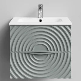 Тумба Эйфория 60 F1, пример RAL 7005 Мышино-серый, матовая, 2 ящика, подвесной Vodok с раковиной в комплекте