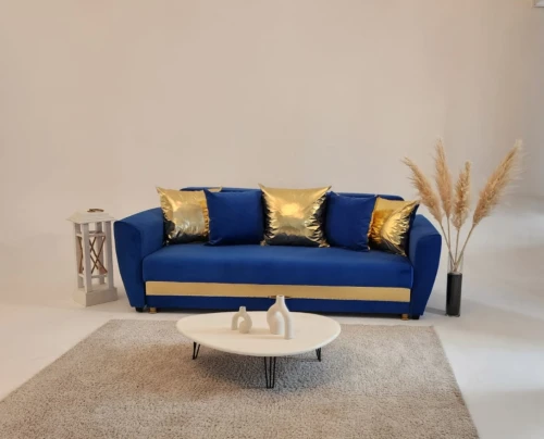 Диван-кровать  Амстердам золотой, велюр синий, 150