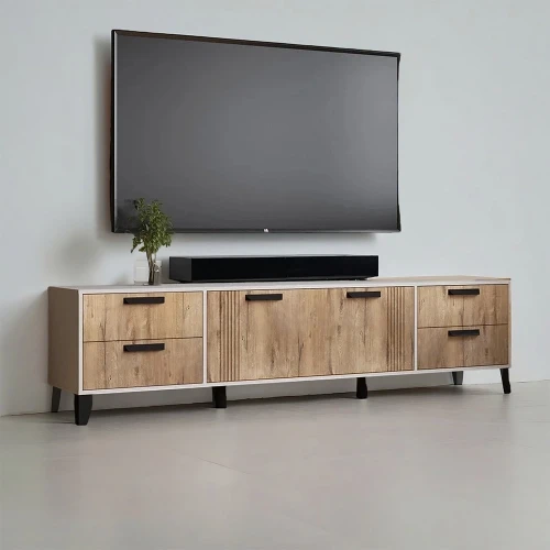 Тумба ТВ Парус-12, белый/дуб канадский