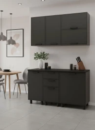 Готовый кухонный гарнитур МК Аленушка 1,4м с ящ. Магнолия Сталь,скоба черный,черный