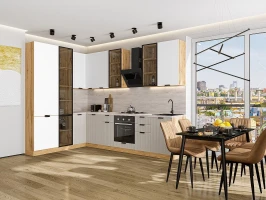 Кухонный гарнитур Евро Лайн-07 Белый/Агат-Дуб Вотан