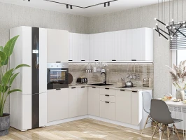 Модульная угловая кухня Евро Лайн-04 Белый/Агат Белый/Агат 2140*1800/2150*600