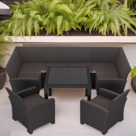 Комплект садовой мебели под ротанг Калифорния “California“с П- образный диваном 136х264х136 см 6 мест, 2 кресла, с подушками со столом 95х95 см