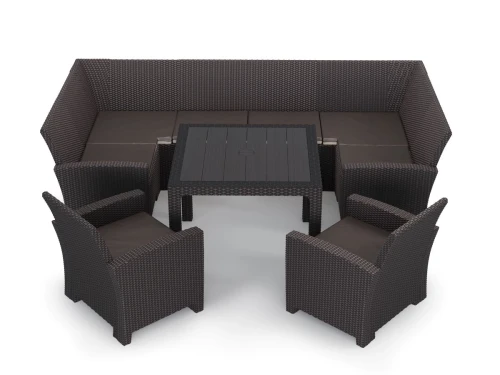Комплект садовой мебели под ротанг Калифорния “California“с П- образный диваном 136х264х136 см 6 мест, 2 кресла, с подушками со столом 95х95 см