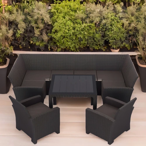 Комплект садовой мебели под ротанг Калифорния “California“с П- образный диваном 136х264х136 см 6 мест, 2 кресла, с подушками со столом 95х95 см