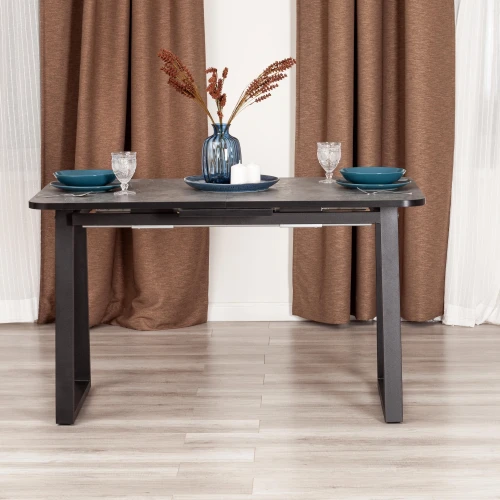 Стол MALTIDO ЛДСП/HPL/металл, 130 х 75+30 х 75 см, Гранит тёмный/чёрный