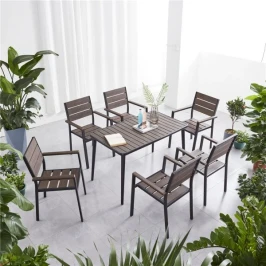 Комплект мебели из литого алюминия с ДПК стол 120*70 см ПОЛИВУД-5 + 6 кресел ПОЛИВУД-3