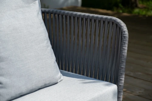 "Багамы" кресло плетеное из роупа, каркас алюминий темно-серый (RAL7024) муар, роуп серый 15мм, ткань светло-серая