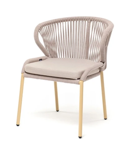 "Милан" стул плетеный из роупа, каркас алюминий (RAL1001), роуп бежевый круглый, ткань бежевая