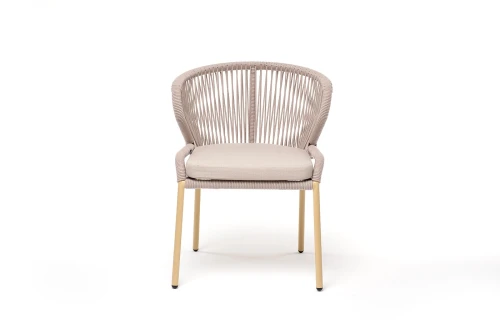 "Милан" стул плетеный из роупа, каркас алюминий (RAL1001), роуп бежевый круглый, ткань бежевая