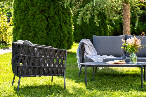 "Диего" лаунж-зона 4-местная плетеная из роупа (веревки), каркас алюминиевый темно-серый, роуп темно-серый