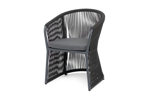 "Романо" стул плетеный из роупа, каркас алюминий темно-серый (RAL7024) муар, роуп темно-серый круглый, ткань темно-серая 027