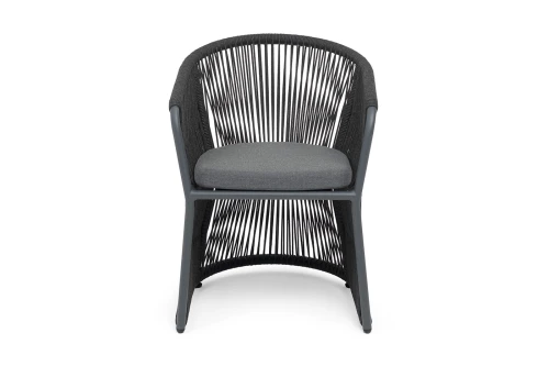 "Романо" стул плетеный из роупа, каркас алюминий темно-серый (RAL7024) муар, роуп темно-серый круглый, ткань темно-серая 027