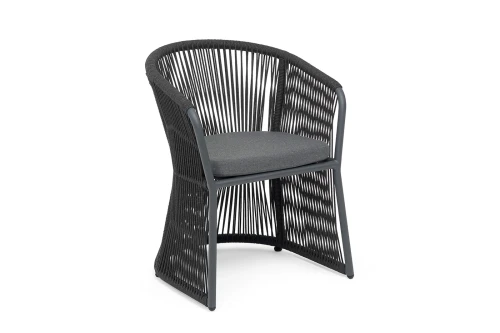 "Романо" стул плетеный из роупа, каркас алюминий темно-серый (RAL7024) муар, роуп темно-серый круглый, ткань темно-серая 027