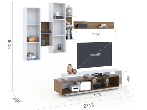 Стенка «Невио-2», Дуб крафт золотой/белый