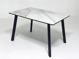 Стол ТИК ТАК 120  Белый мрамор активный, керамика / Черный каркас М-City