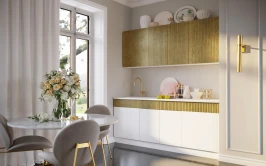 Кухня Оливия NEW 2,0м, Белый глянец холодный / Голдэн Пэлас