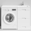 Тумба Айрис 110 напольный, под стиральную машину, правая, белый Vodok с раковиной в комплекте