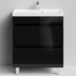 Тумба Бест 70  напольный, черный глянец Vodok с раковиной в комплекте