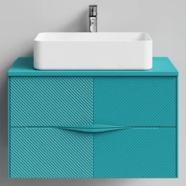 Тумба Липс 80, пример RAL 5021 Водная синь, матовая, 2 ящика, подвесной Vodok с раковиной в комплекте