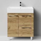 Тумба Мальта 70 напольный, ящики и дверь, Дуб Тортуга ПВХ 2357-43, левый Vodok с раковиной в комплекте