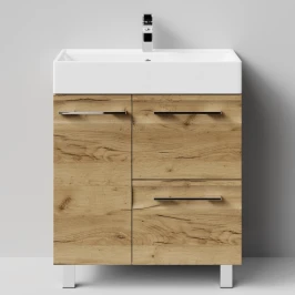 Тумба Мальта 70 напольный, ящики и дверь, Дуб Тортуга ПВХ 2357-43, левый Vodok с раковиной в комплекте