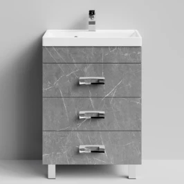 Тумба Орландо 60 напольный, Мрамор Серый софт тач ПВХ 4044-1 Vodok с раковиной в комплекте