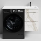 Тумба Смайл 100 подвесной, под стиральную машину, правая, Мрамор Белый натур милк ПВХ 2537 Vodok с раковиной в комплекте