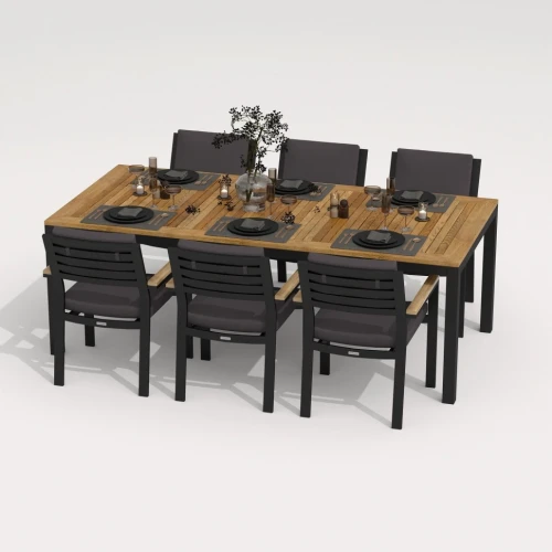 Обеденная группа TELLA  BONTA  каркас карбон / стол тик 220 / ткань антрацит