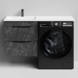 Тумба Смайл 120 подвесной, под стиральную машину, левая, Мрамор Графит софт тач ПВХ 4044-3 Vodok с раковиной в комплекте