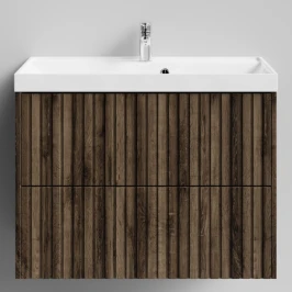 Тумба Тач 80 подвесной, Дуб крымский коричневый ПВХ 131005-9005 Vodok с раковиной в комплекте
