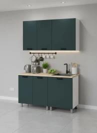 Готовый кухонный гарнитур МК Аленушка 1,4м Лаванда Изумруд,скоба черный,сонома