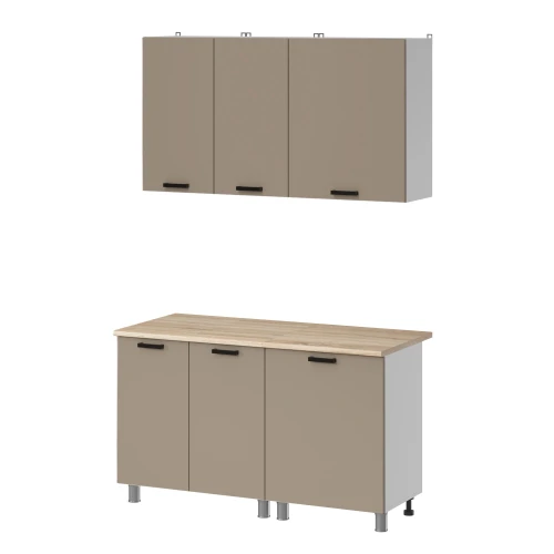 Готовый кухонный гарнитур МК Аленушка 1,4м Орешник Матовый Вижен,скоба черный,сонома (без столешницы)