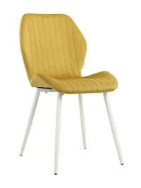 DC825 Стул мягкий, ГОРЧИЧНЫЙ#G62-21 велюр, каркас металл белый КРУГЛЫЙ