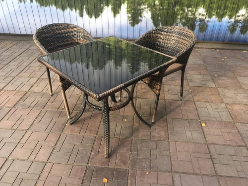 Комплект мебели из искусственного ротанга стол Греция + 2 кресла Греция(Подушки в комплекте) арт.77589