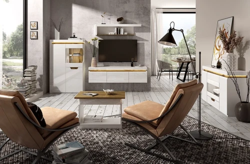 Тумба навесная 2D1S, TORINO, цвет белый/Дуб наварра