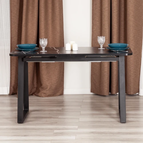 Стол MALTIDO ЛДСП/HPL/металл, 130 х 75+30 х 75 см, Мрамор чёрный/чёрный