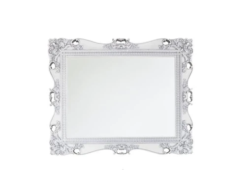 Зеркало Кармен в раме 100x81, патина серебро, белое