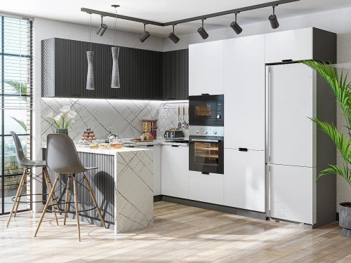 Готовый кухонный гарнитур Евро Лайн-03 Белый/Антрацит