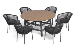 "Рио" обеденная группа на 6 персон, стол HPL "дуб", цвет темно-серый